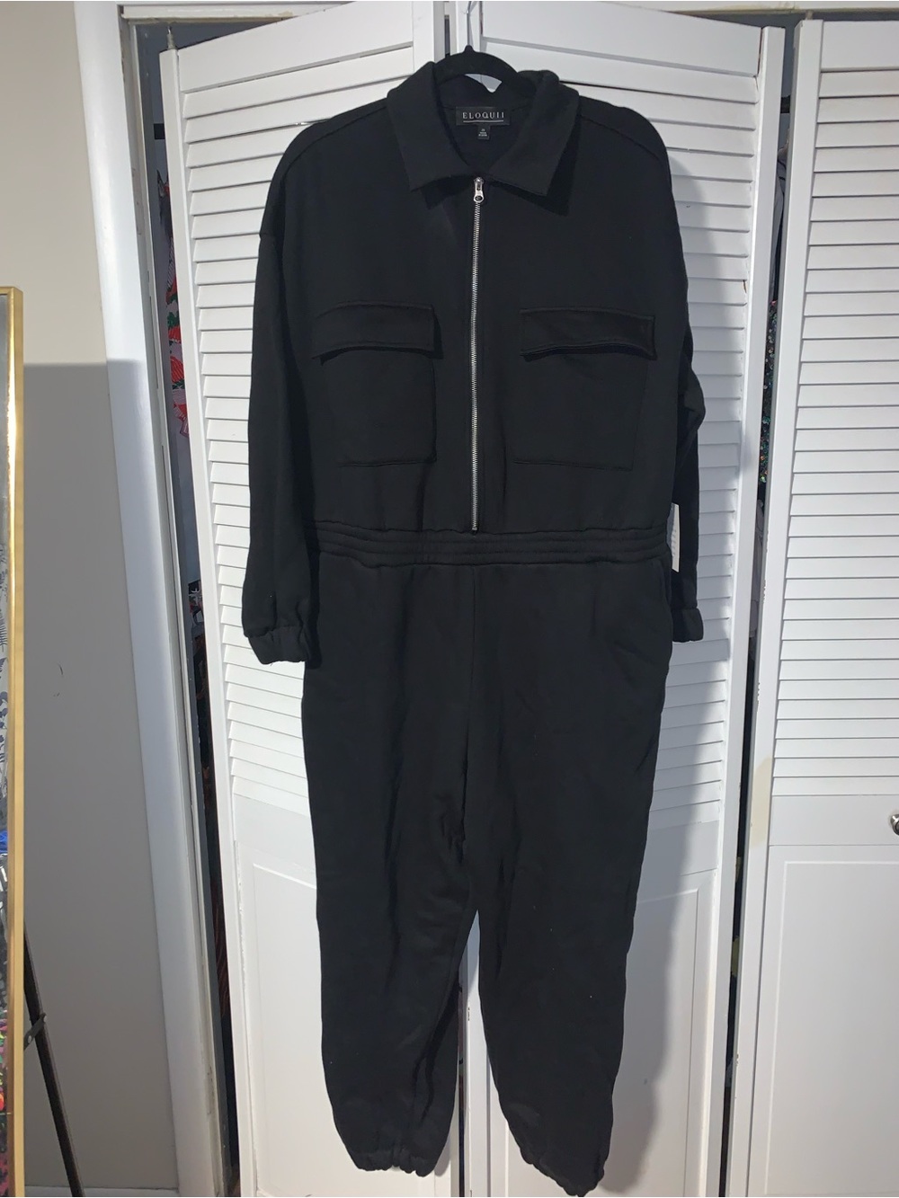Eloquii Plus Size Women’s Collared Zip Front Sweatsuit Jumpsuit